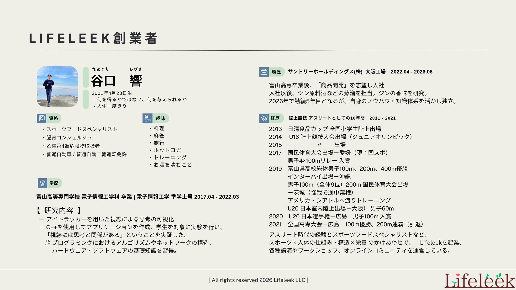 谷口 響のプロフィール詳細情報